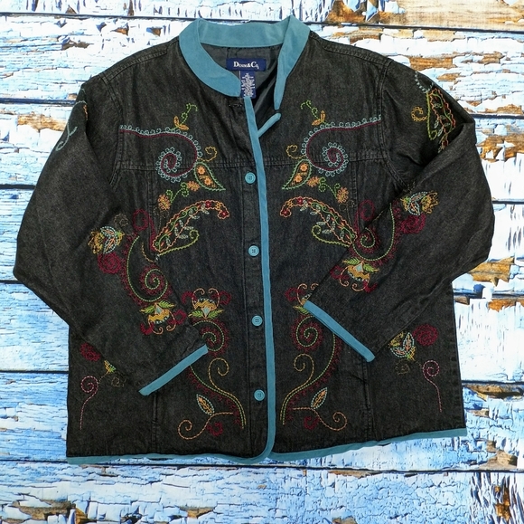Denim & Co. Dark Jean Jacket Embroidered 1X - Picture 5 of 7